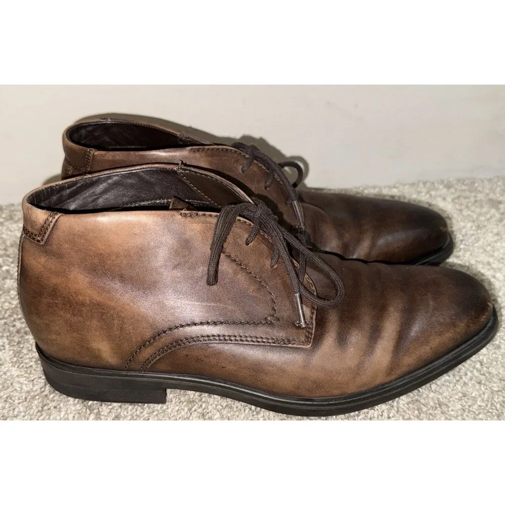 ECCO Leather Chukka Boots Brown Lace Up Leather Men's Size 41 US 7-7.5